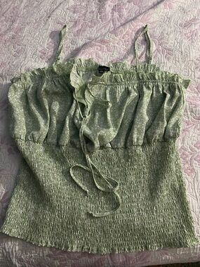Nasty Gal Light Green Floral Smocked Cami Top